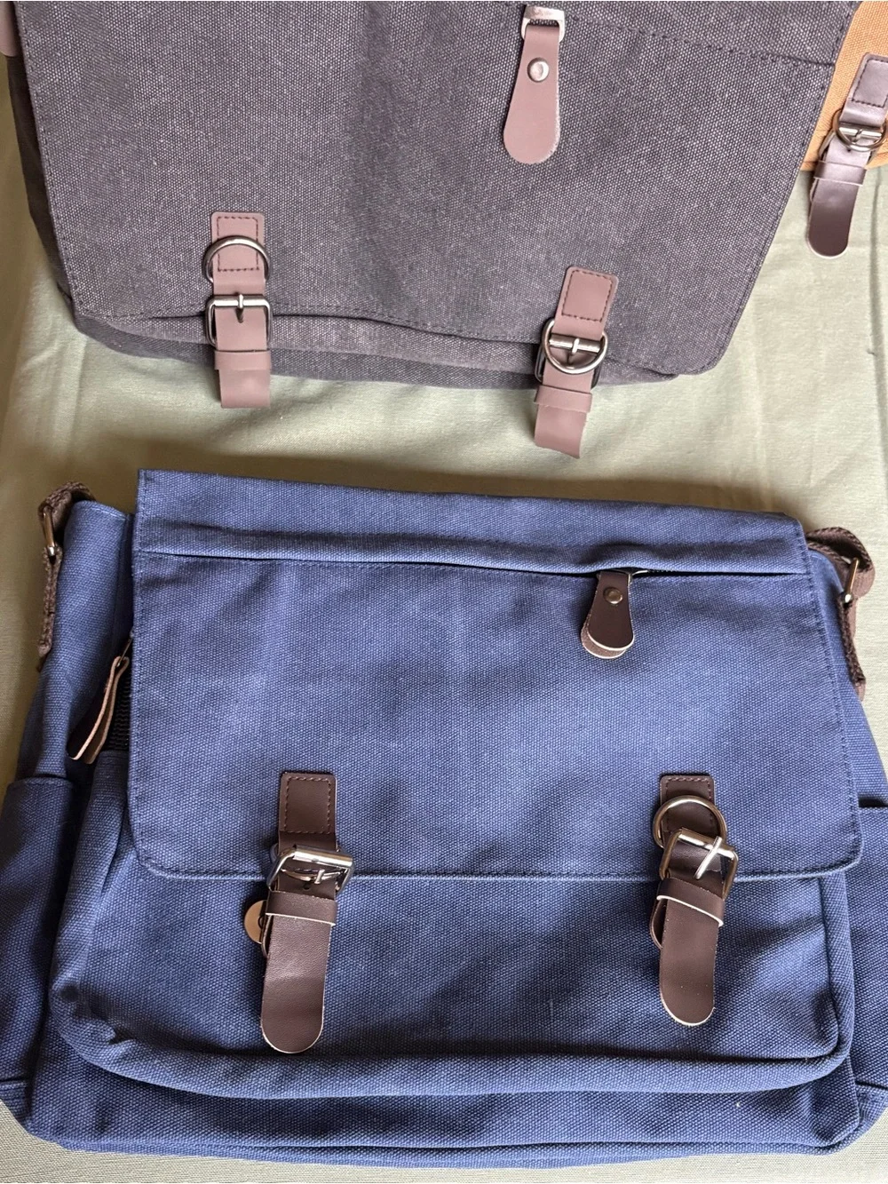 Classic Navy Canvas Messenger Bag with Brown Accents